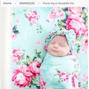 Posh peanut Floral Aqua swaddle blanket